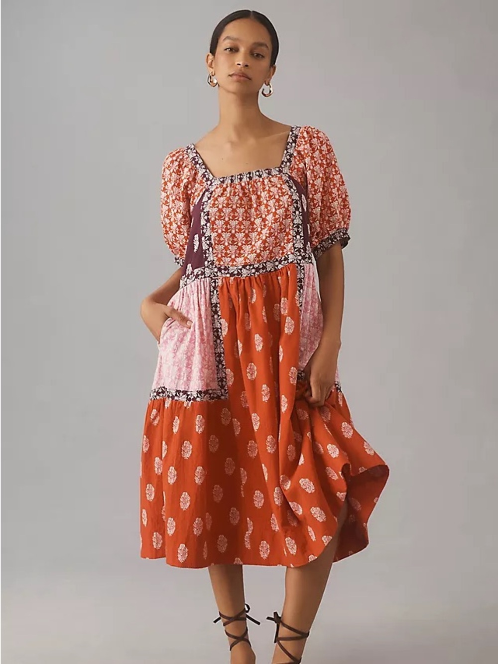 Maeve Red Patchwork Floral Dress
